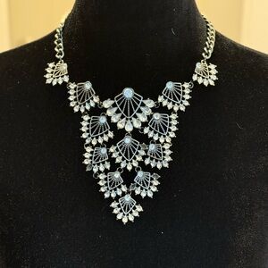 Art Deco Silver Crystal Statement Bib Necklace